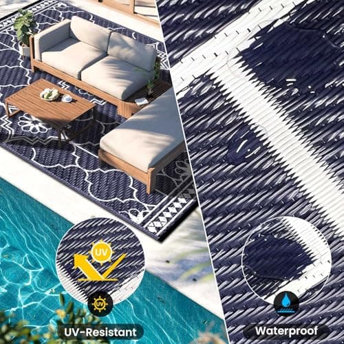 Tapete Iluminado Solar Exterior 8x10 pies con 113 LED, Impermeable y Reversible para Patio y Más (Azul/Blanco)