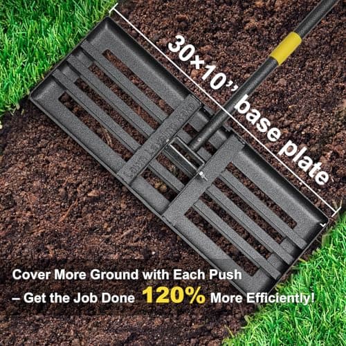 Lawn Leveling Rake - Heavy Duty 30"x10" Stainless Steel Leveler Plate,Reinforced Welds,28-60" Adjustable, Anti Flipping Smooth Edge,for Soil, Dirt,Ground,Yard Top Dressing,Landscaping