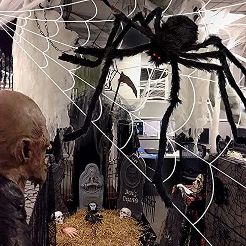 OCATO 200" Halloween Decorations Spider Web Outdoor +59" Giant Spider Décor