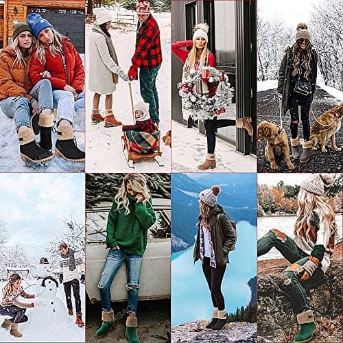 VIMISAOI Winter Boots for Women, Comfortable Slip On Mid Chunky Heel Suede Warm Snow Ankle Boots Outdoor Shoes