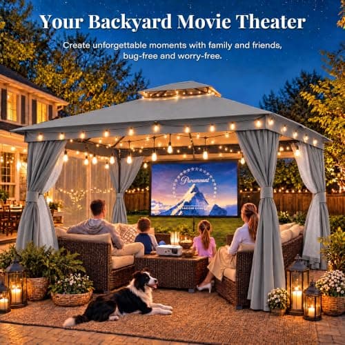LAUSAINT HOME 10x12 Gazebo Canopy with Netting, Curtains & Double Roof