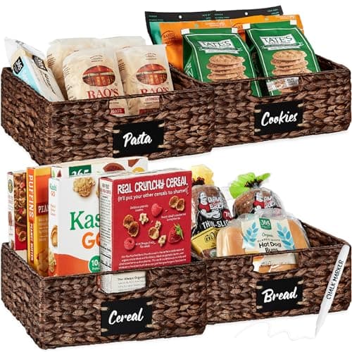 Set de 4 canastas de jacinto de agua Best Choice Products de 13x12 pulg. con etiquetas de pizarra