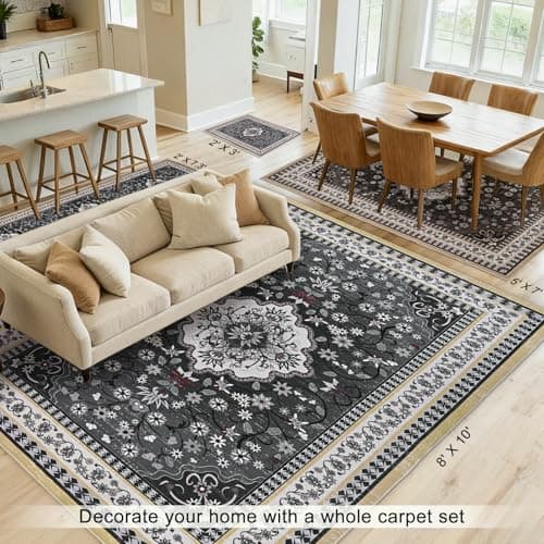 BLEUM CADE 5' x 7' Black Boho Washable Rugs for Living Room