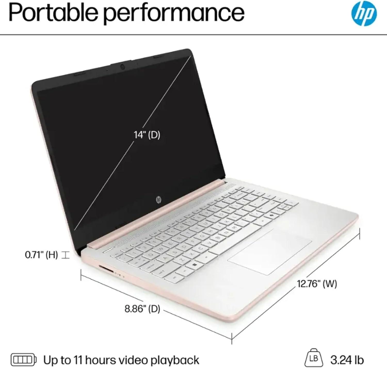 HP Rose Gold Ultrabook 14 Laptop with Office 365, Intel 4-Core CPU, 1.1TB Storage (1TB OneDrive and 64GB Emmc), 8GB RAM, Windows 11