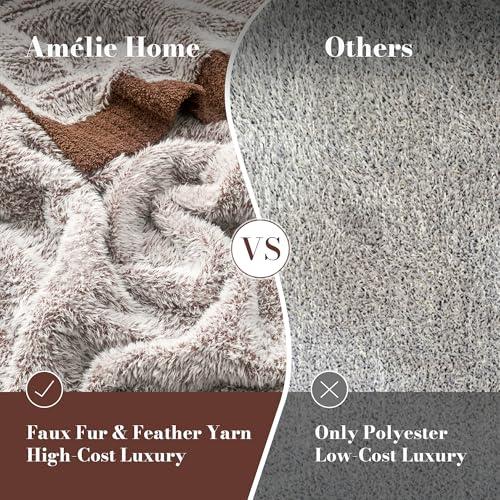 Amélie Home Knit Throw Blanket for Couch, Super Soft Cozy Fuzzy Throws for Sofa Bed Living Room, Luxury Cozy Fluffy Throw for Room Decor, 60" x 80", Heather Brown