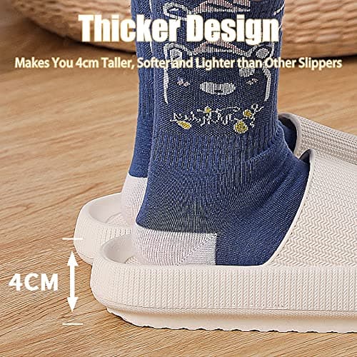 rosyclo Cloud Like Slides Sandals for Women and Men,Tan Beige W7.5-8.5/M6-7 | Cushioned Thick Sole Slides, Foot Pain Relief, Pillow Comfortable Supportive Shower Shoes, Indoor Outdoor House Slippers