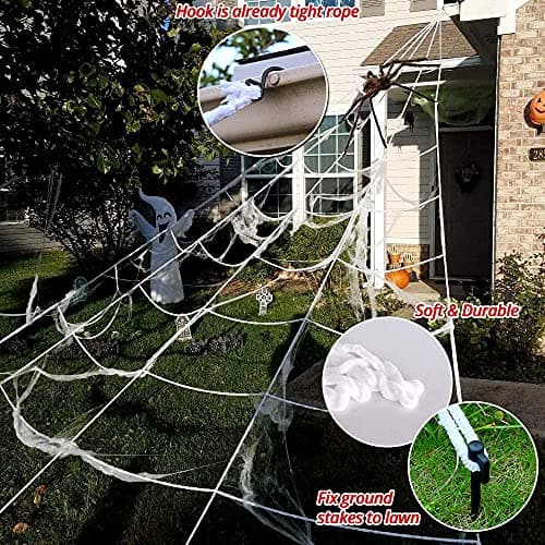 OCATO 200" Halloween Decorations Spider Web Outdoor +59" Giant Spider Décor