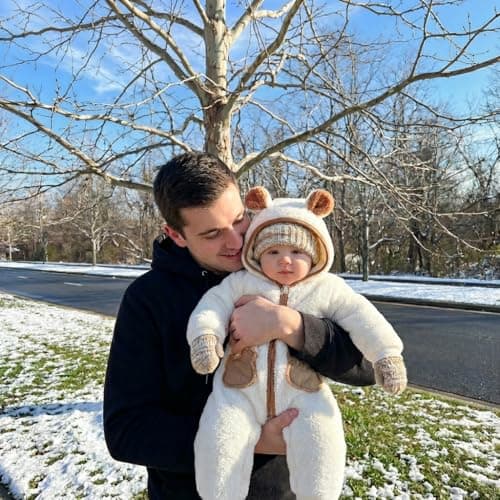 JiAmy Baby Fleece Snowsuit Newborn Hooded Winter Outfits Infant Boys Girls Hooded Zipper Jumpsuit Romper White 0-3 Months