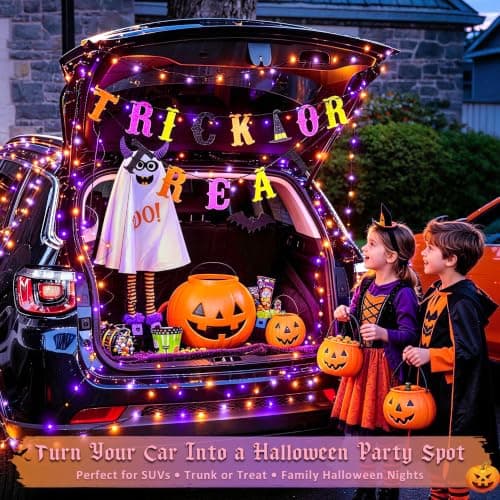 JMEXSUSS Serie de 100 Luces LED de Halloween Naranja y Morado con USB y Control Remoto