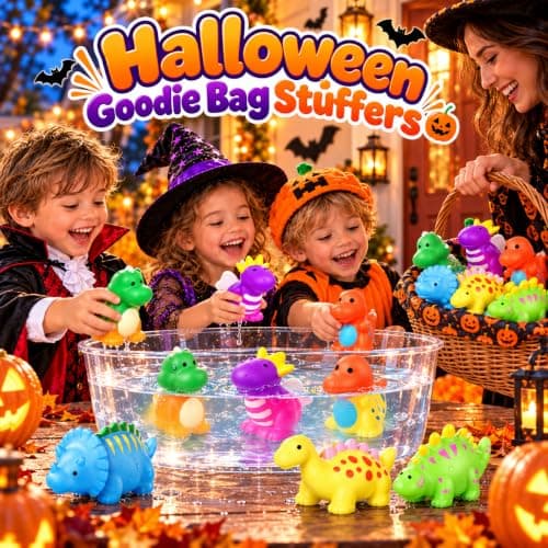 Color Changing No Hole Dinosaur Bath Toys Kids Ages 3+ Halloween Toys | Halloween Goodie Bag Stuffers Dinosaur Toys for Water Table Kids, Water Pool Toys for Bathtub Beach with Drying Bag