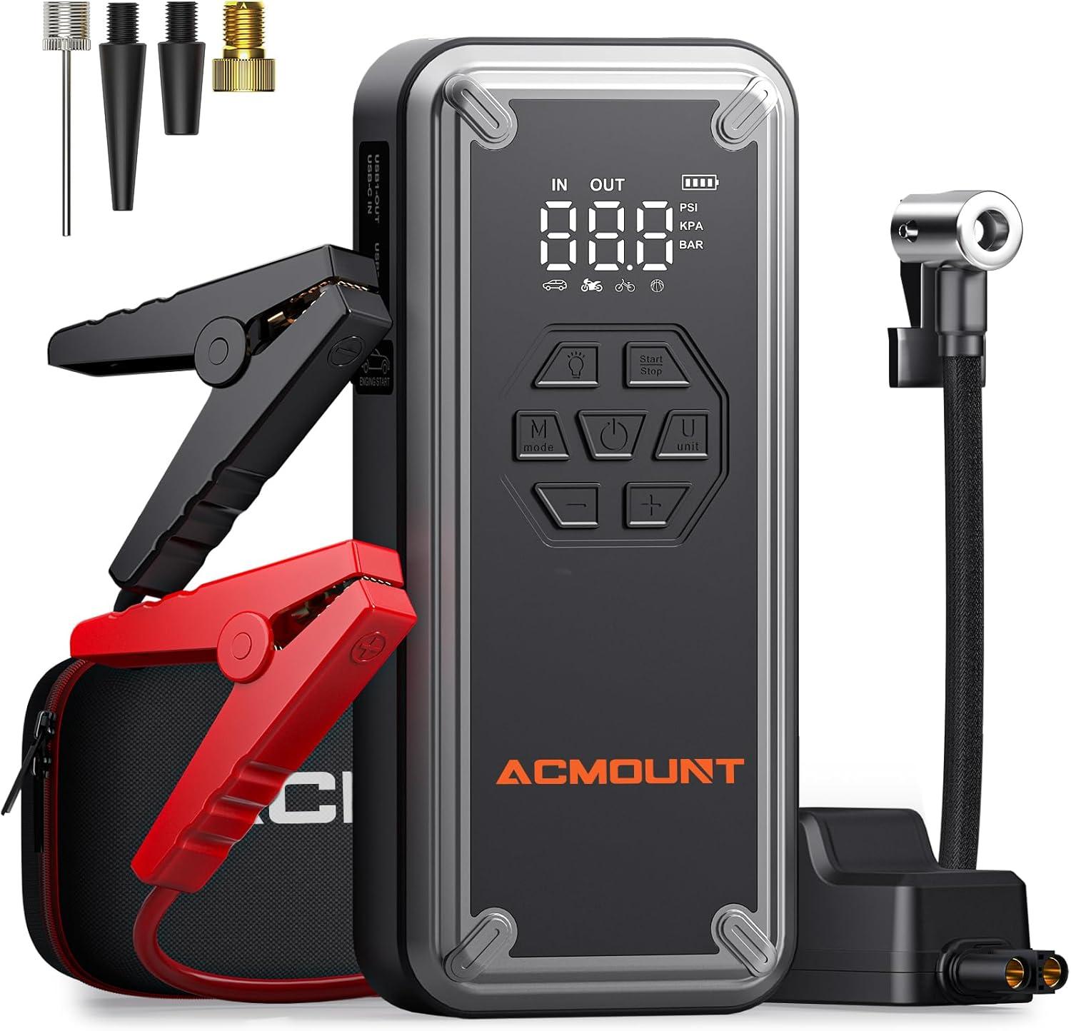 Acmount W160 Jump Starter with Air Compressor, 5000A Portable Car Jump Starter 150PSI Tire Inflator/Air Pump, 12V Battery(Up to 9L Gas/8L Diesel Engine) Jump Pack