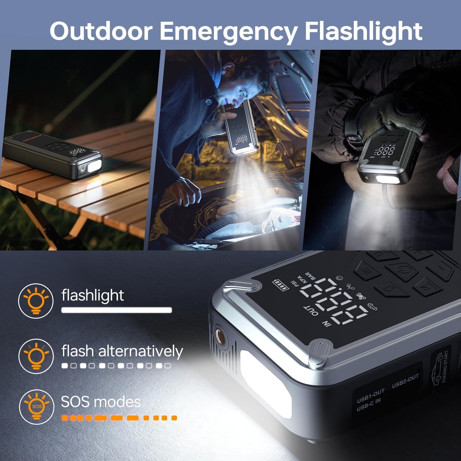 Acmount W160 Jump Starter with Air Compressor, 5000A Portable Car Jump Starter 150PSI Tire Inflator/Air Pump, 12V Battery(Up to 9L Gas/8L Diesel Engine) Jump Pack