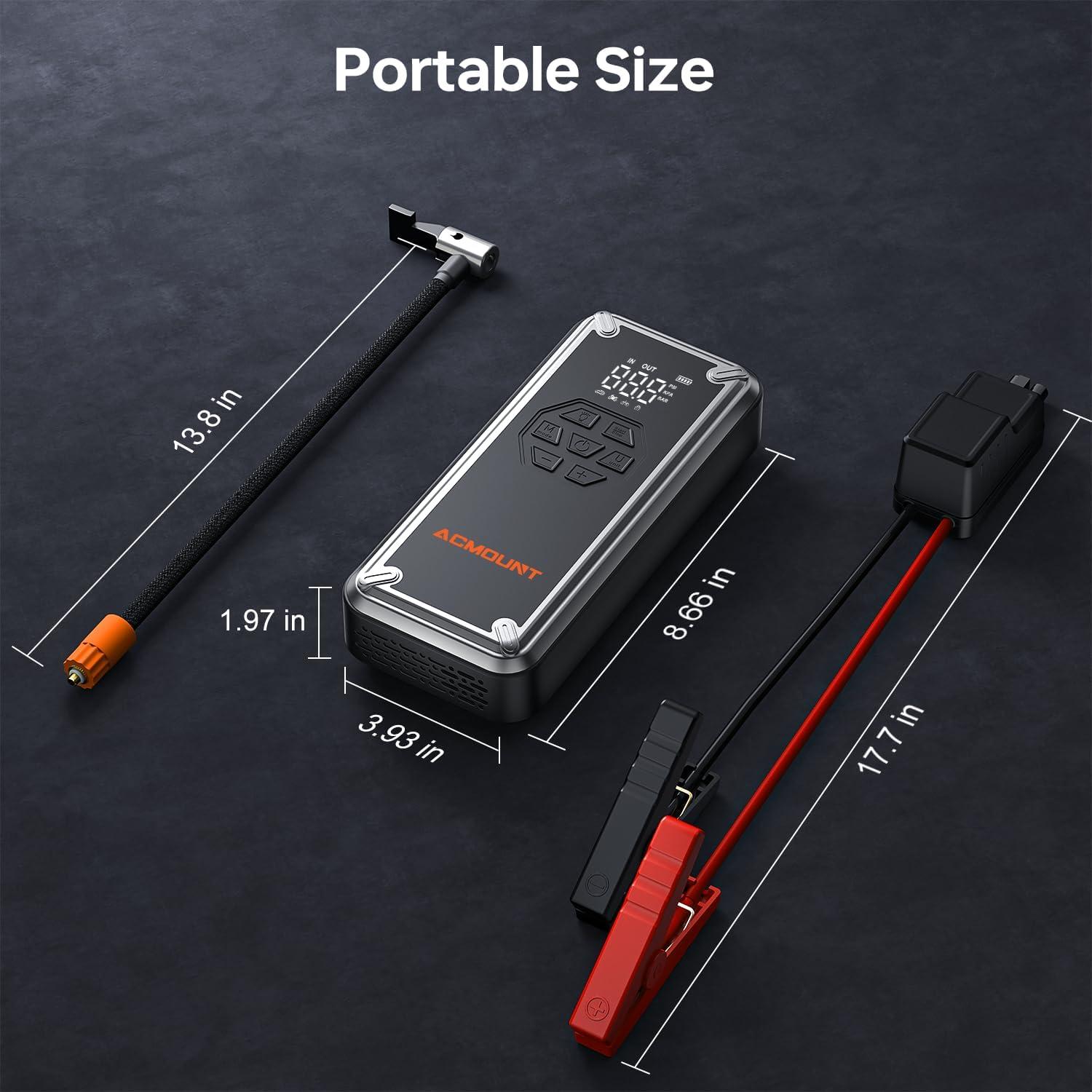 Acmount W160 Jump Starter with Air Compressor, 5000A Portable Car Jump Starter 150PSI Tire Inflator/Air Pump, 12V Battery(Up to 9L Gas/8L Diesel Engine) Jump Pack