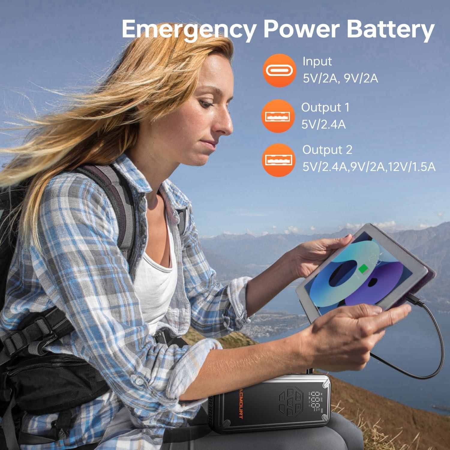 Acmount W160 Jump Starter with Air Compressor, 5000A Portable Car Jump Starter 150PSI Tire Inflator/Air Pump, 12V Battery(Up to 9L Gas/8L Diesel Engine) Jump Pack