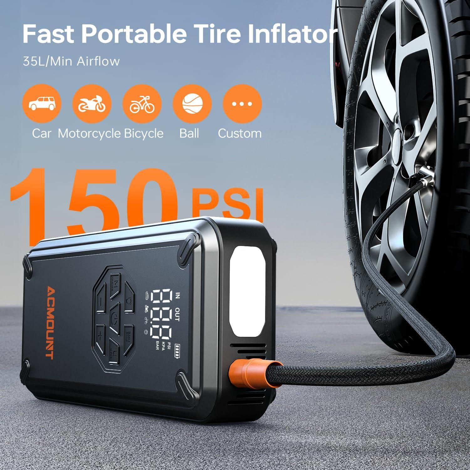 Acmount W160 Jump Starter with Air Compressor, 5000A Portable Car Jump Starter 150PSI Tire Inflator/Air Pump, 12V Battery(Up to 9L Gas/8L Diesel Engine) Jump Pack