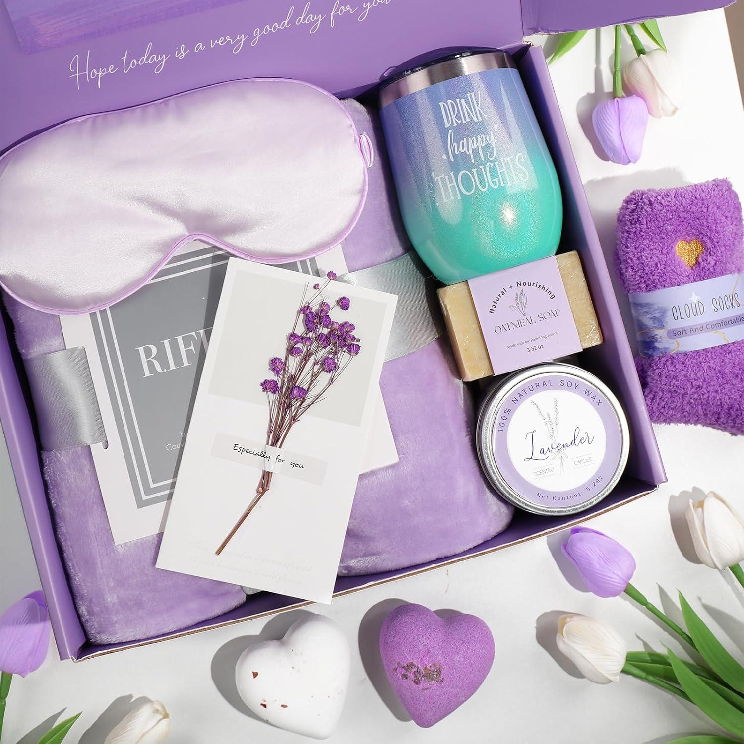 Gifts for Women, Unique Birthday Gifts for Women, Lavender Relaxing Spa Gifts Basket Get Well Soon Care Package