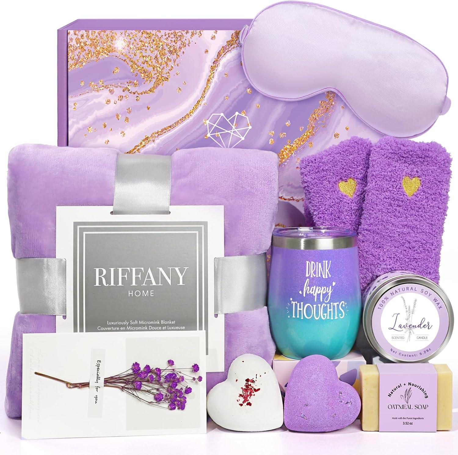 Gifts for Women, Unique Birthday Gifts for Women, Lavender Relaxing Spa Gifts Basket Get Well Soon Care Package