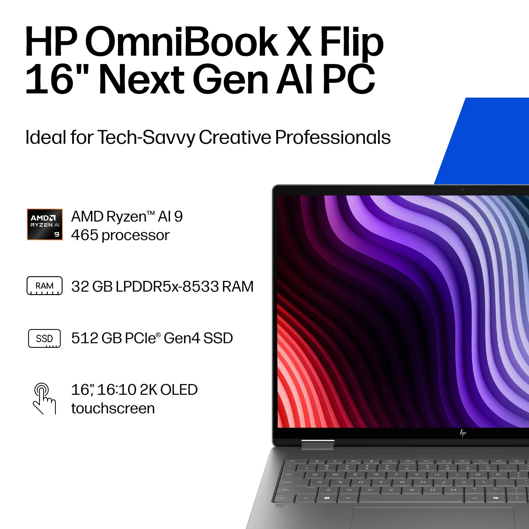 HP OmniBook X Flip 2-in-1 Laptop: Ryzen AI9 465, 16" OLED Touch, 32GB, 512GB