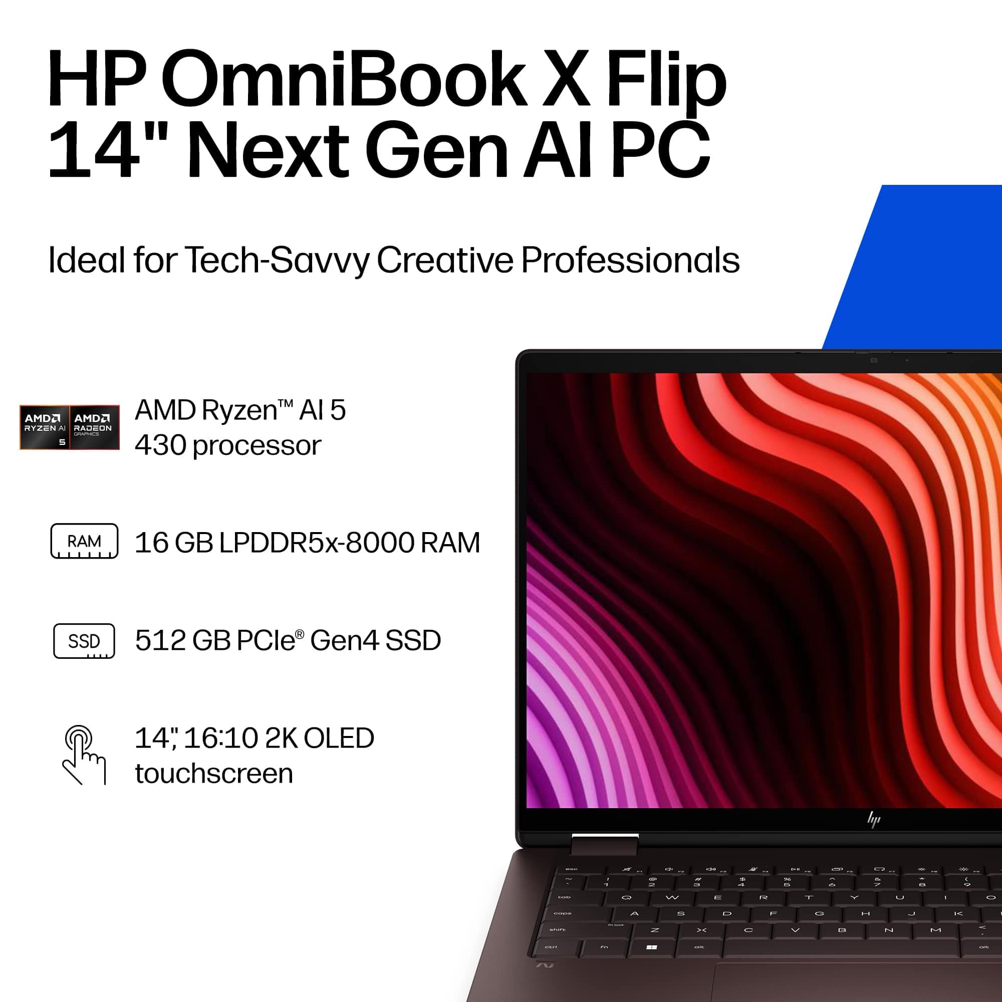 HP OmniBook X Flip 14" 2K OLED 2 en 1 (Ryzen AI 5, 16GB, 512GB SSD) ¡a solo $649.99!