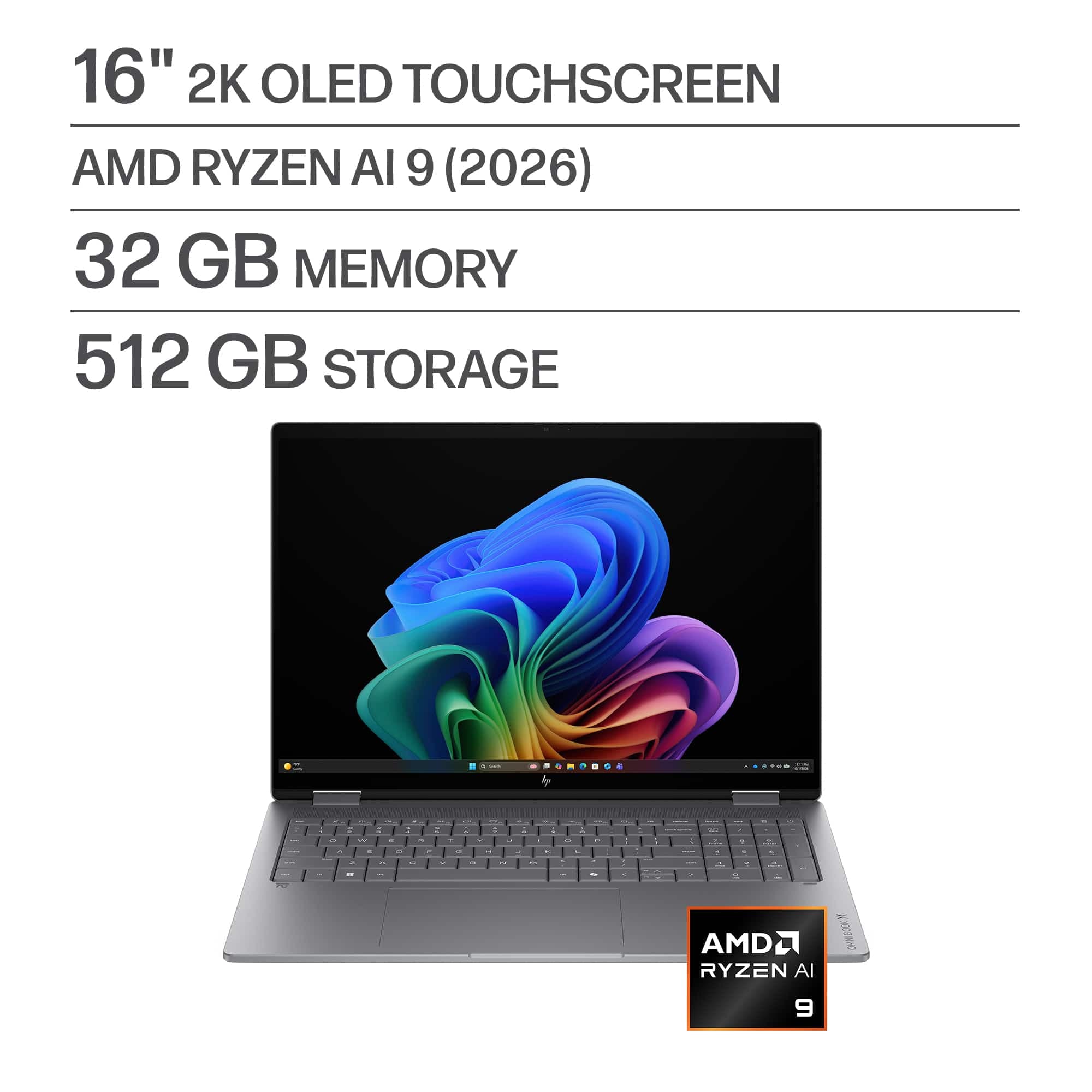 Laptop 2 en 1 HP OmniBook X Flip: Ryzen AI9 465, 16" OLED Touch, 32GB, 512GB